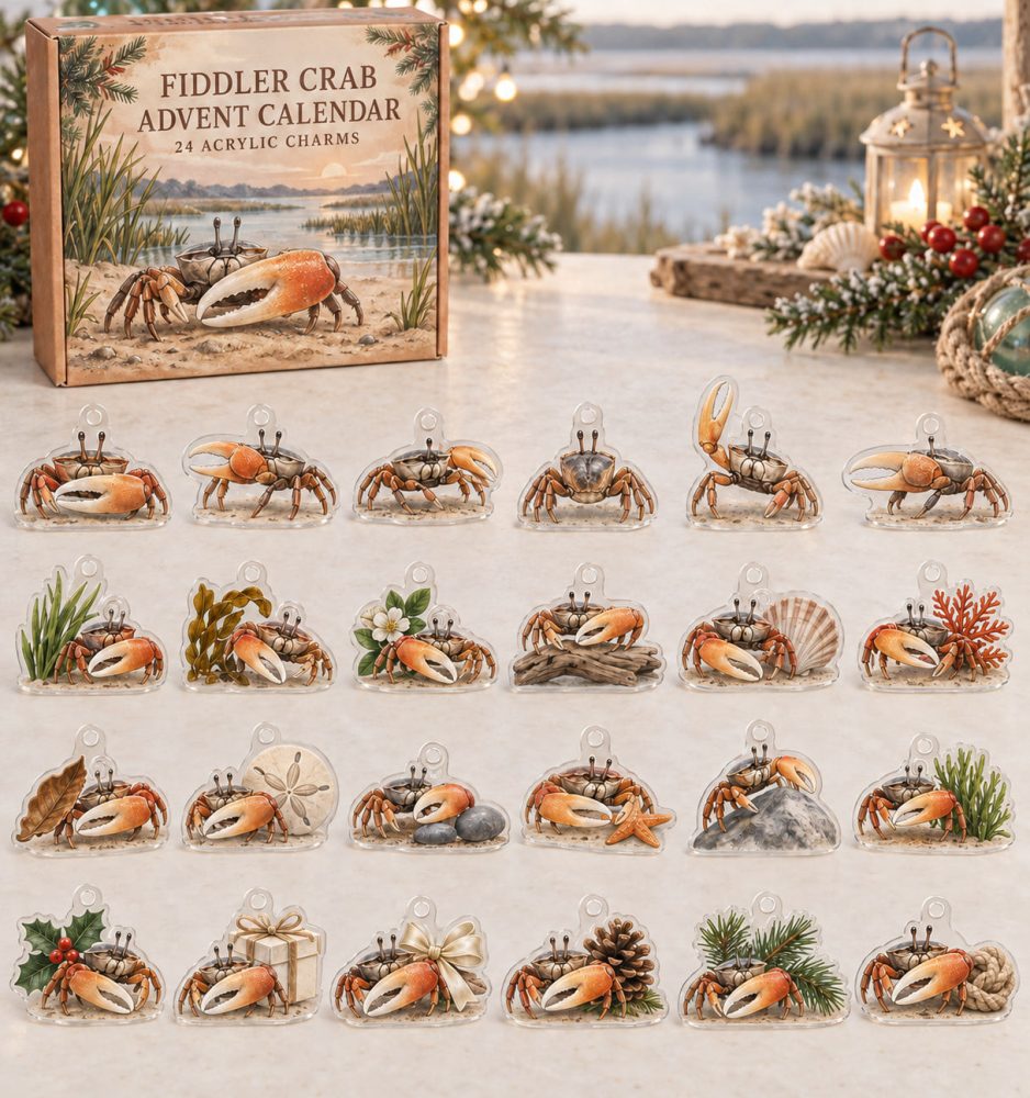 Fiddler Crab Mini Advent Calendar — 24 Cute Acrylic Crab Charms, Coastal-Themed Countdown Set, Perfect Stocking Stuffer For Beach Fans