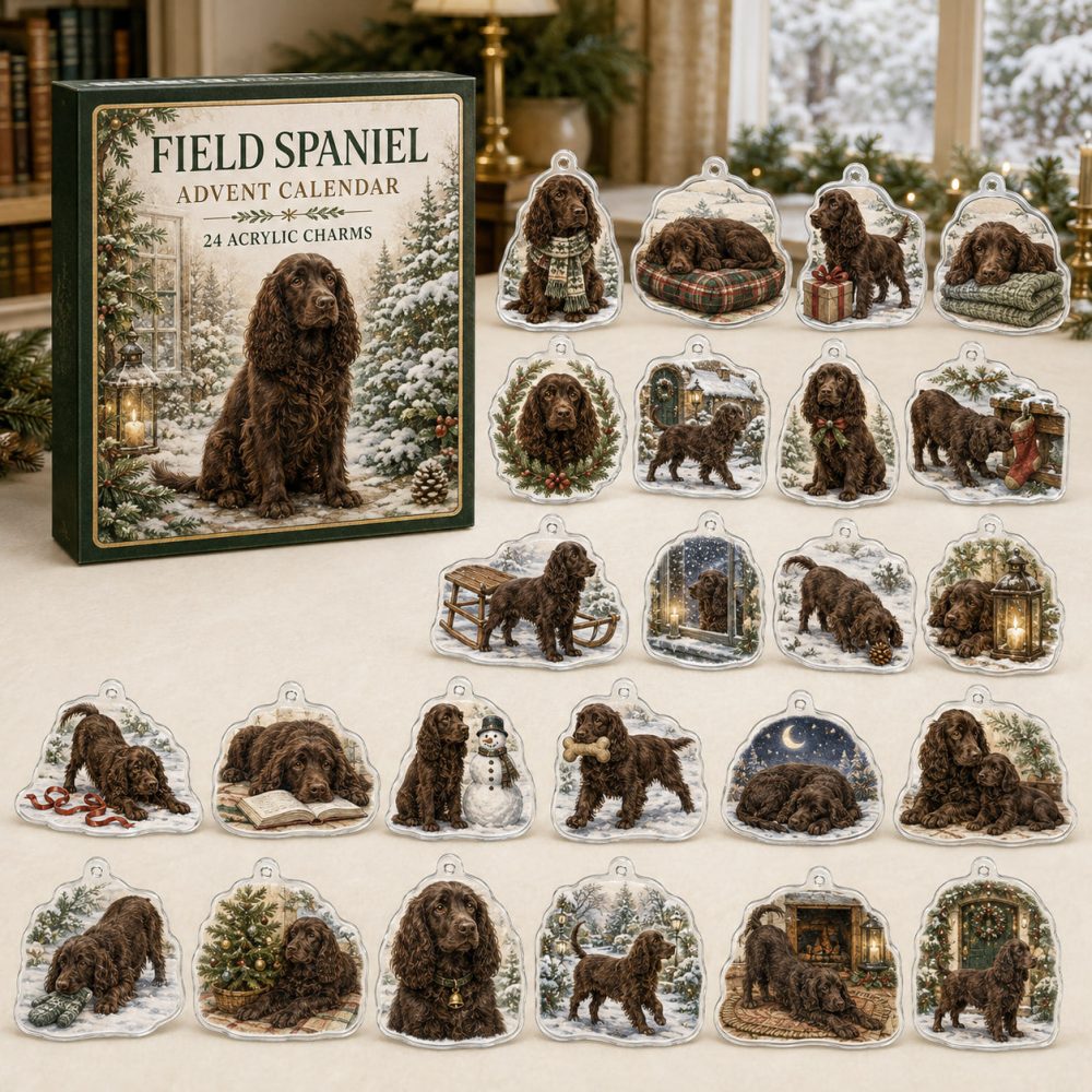 Field Spaniel Holiday Advent Calendar — 24 Acrylic Dog Charms, Christmas Countdown Ornaments & Gift For Field Spaniel Fans