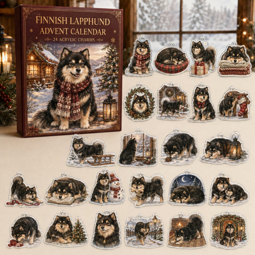 Finnish Lapphund Holiday Countdown Calendar - 24 Acrylic Arctic Spitz Charms, Festive Gift For Lapphund Fans