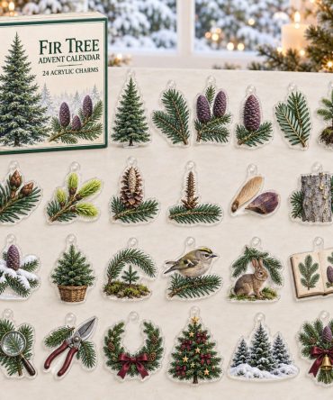 Fir Tree 24-Day Holiday Countdown - Rustic Forest Acrylic Charm Set With 24 Miniature Tree Designs For Cozy Seasonal Decor & Gifts