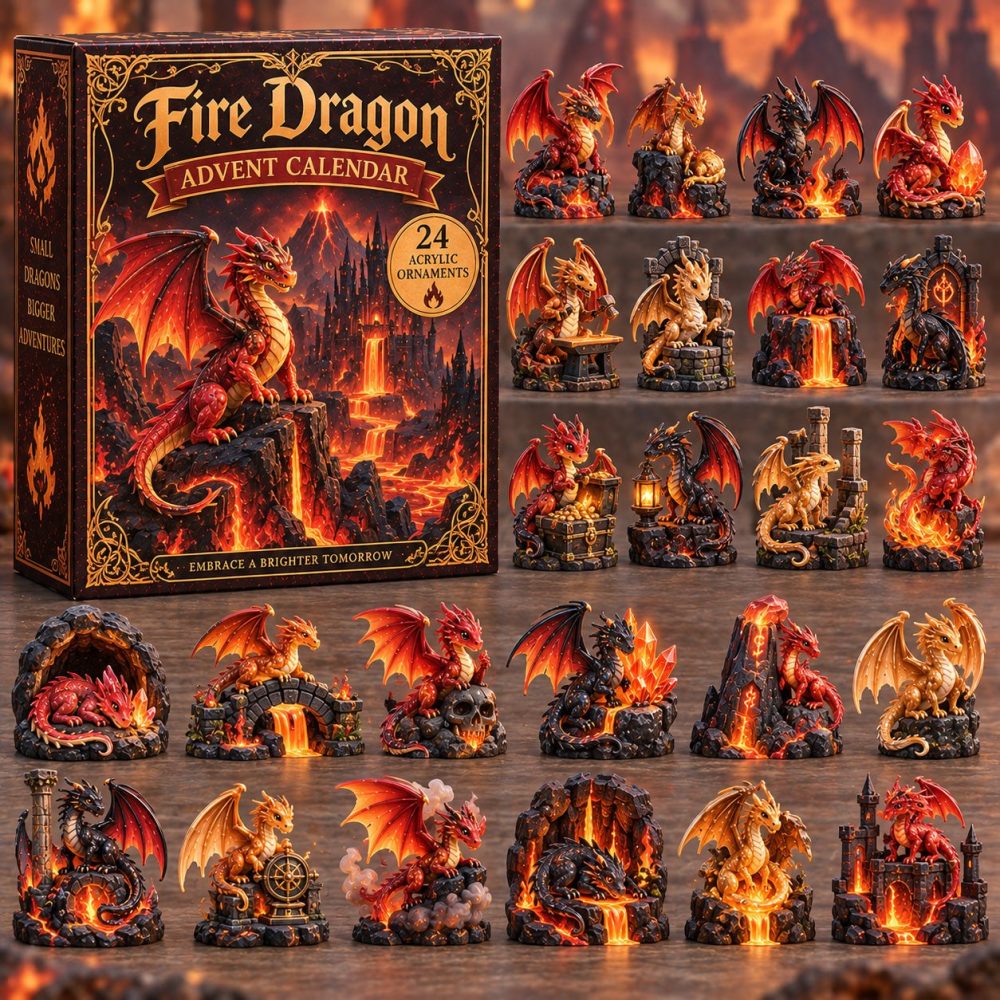 2026 Fire Dragon 24-Day Advent Calendar - Flame-Themed Acrylic Charms, Bold Collector Countdown, Premium Holiday Gift For Dragon Lovers