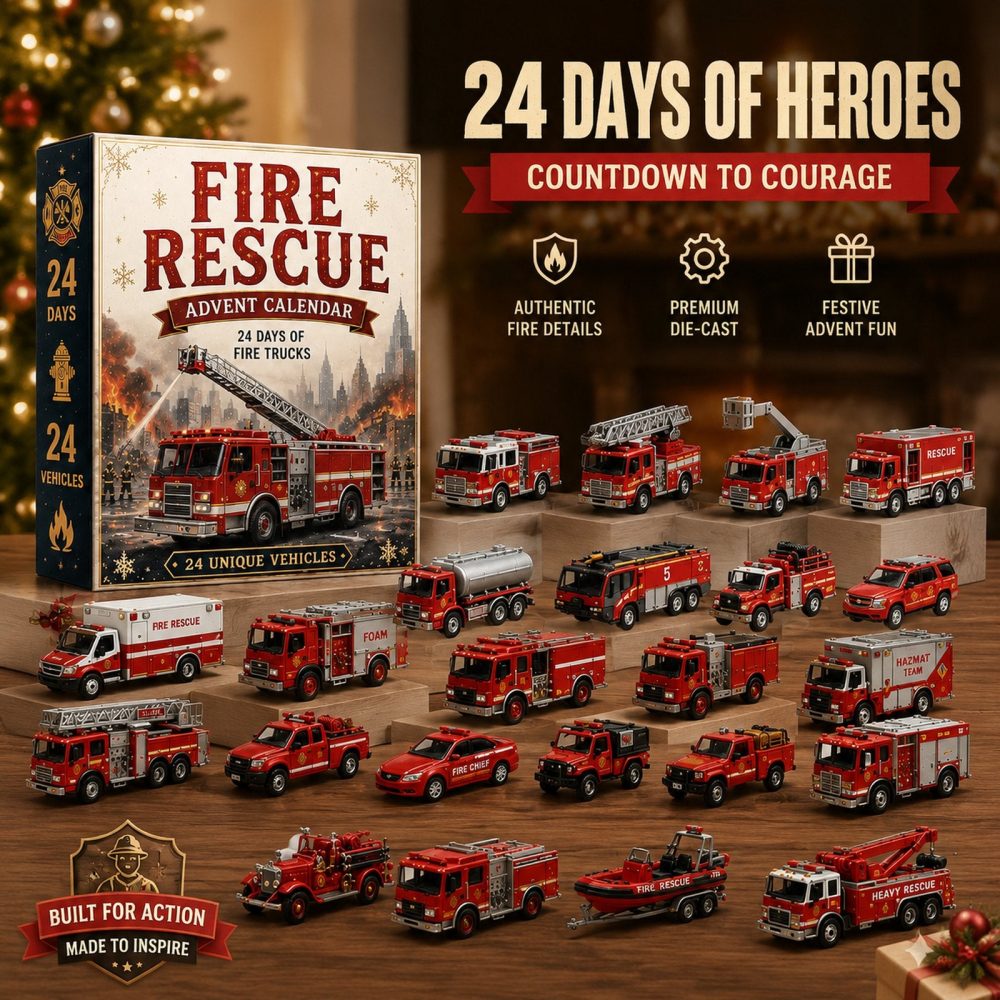 Fire Rescue 24-Day Countdown Calendar With 24 Acrylic Hero Charms — 2026 Kids’ Rescue-Themed Gift, Educational & Playful Display