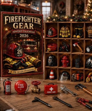 Firefighter Gear 24-Day Advent Calendar 2026 — Mini Helmet & Tools Acrylic Charms, First Responder Gift