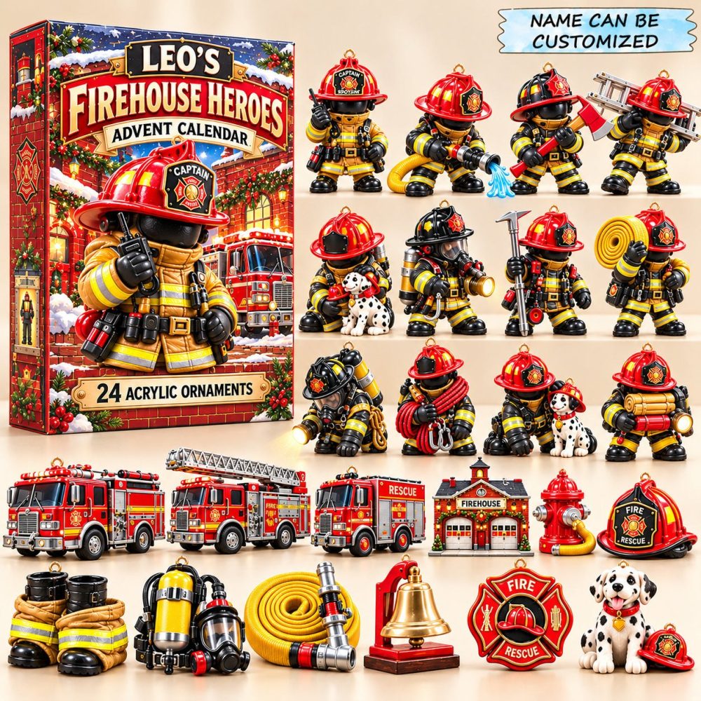 Firehouse Heroes 2026 Countdown Calendar — 24-Day Acrylic Charm Set Honoring Firefighters, Trucks & Rescue Gear