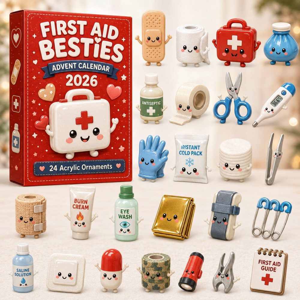 First Aid Besties Medical-Themed Advent Calendar 2026 — 24-Day Acrylic Charm Countdown, Gifts For Nurses, Paramedics & Emts