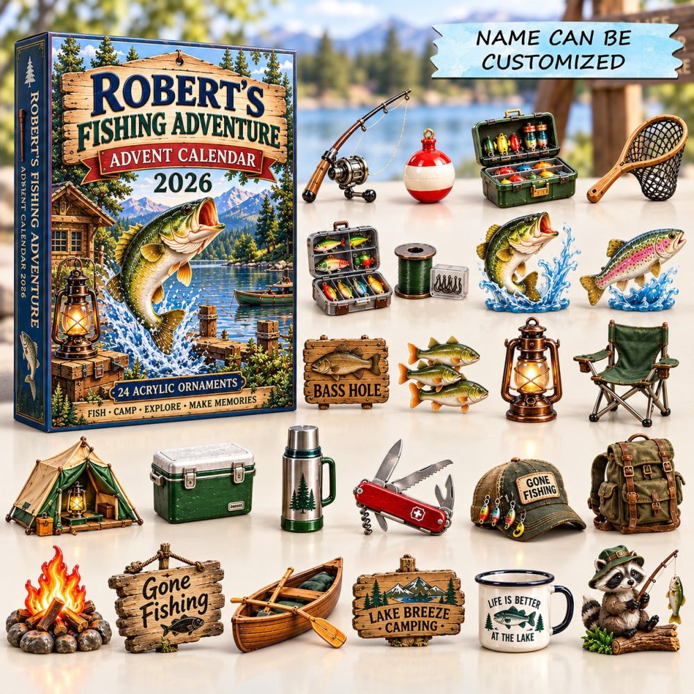 2026 Anglers Fishing Adventure Countdown - 24-Day Acrylic Charm Advent Calendar, Tackle & Lake-Themed Holiday Gift