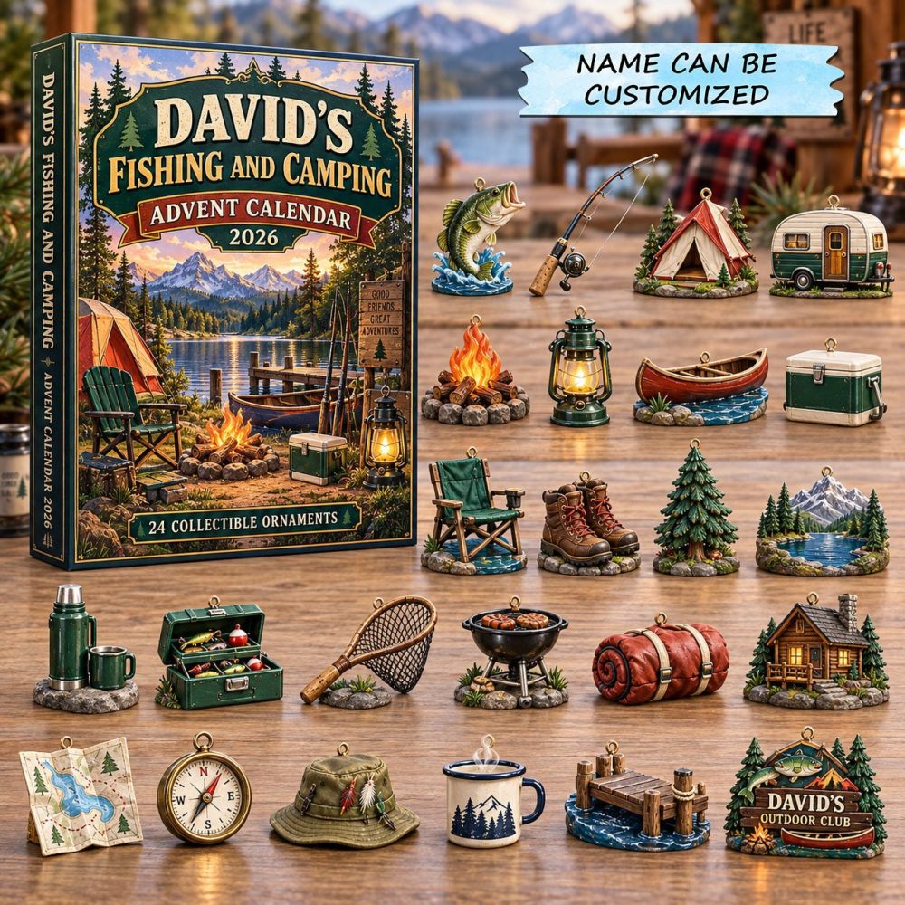 Fishing & Camping Advent Calendar 2026 — 24-Day Acrylic Charm Set For Outdoor Lovers, Gear-Themed Holiday Countdown