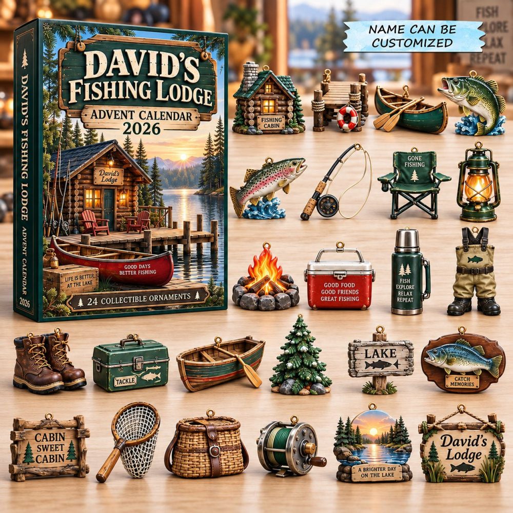 Fishing Lodge Holiday Advent Calendar 2026 — 24-Day Acrylic Charm Collection For Cabin Decor & Angler Gifts