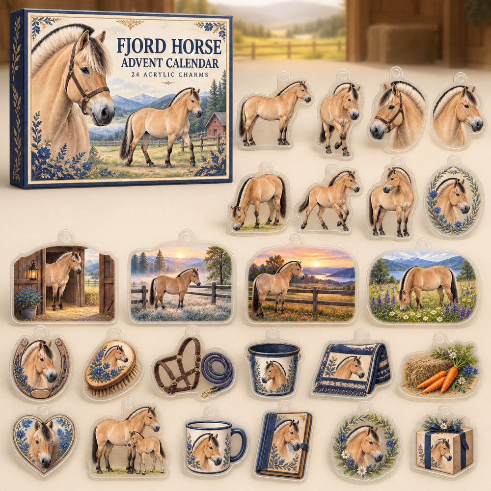 Fjord Horse Festive Countdown Box — 24 Durable Acrylic Fjord Horse Charms Advent Calendar, Scandinavian-Style Gift For Equestrians
