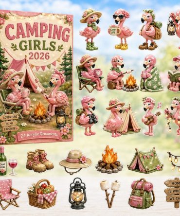 Flamingo Camping Holiday Countdown 2026 — 24-Day Collector Advent With Acrylic Charms, Cute Outdoor Theme Gift For Girls & Teens