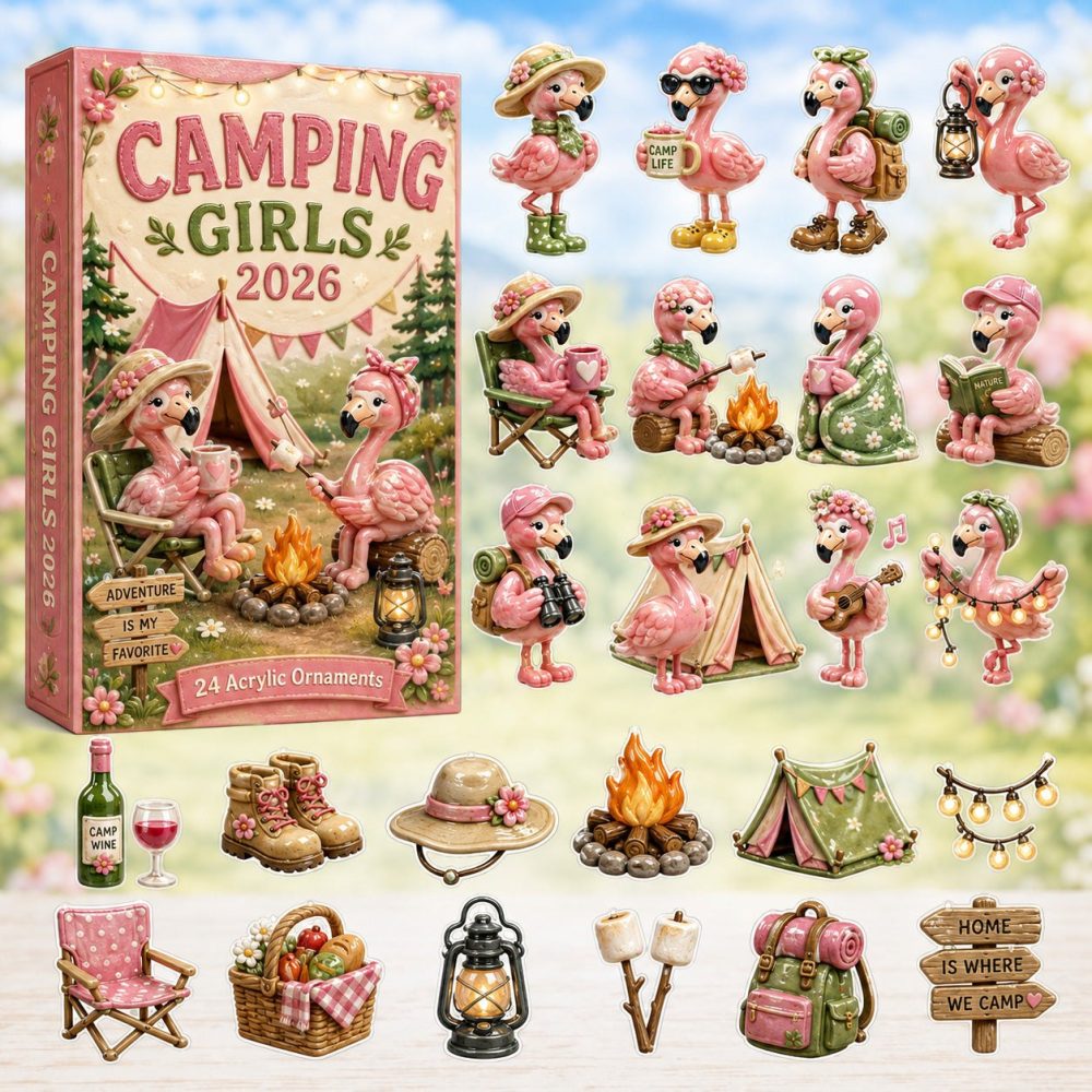 Flamingo Camping Holiday Countdown 2026 — 24-Day Collector Advent With Acrylic Charms, Cute Outdoor Theme Gift For Girls & Teens
