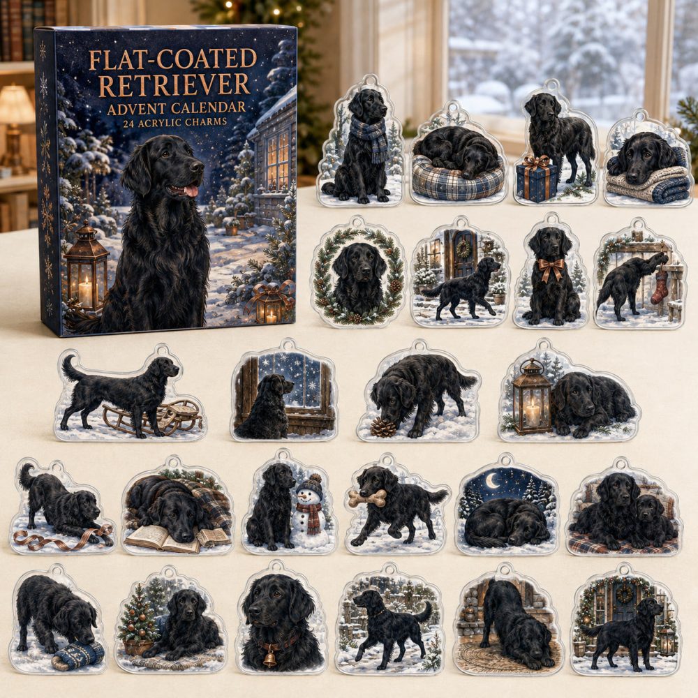 Flat-Coated Retriever Holiday Charm Calendar — 24 Glossy Acrylic Ornaments, Delightful Advent Gift For Retriever Enthusiasts