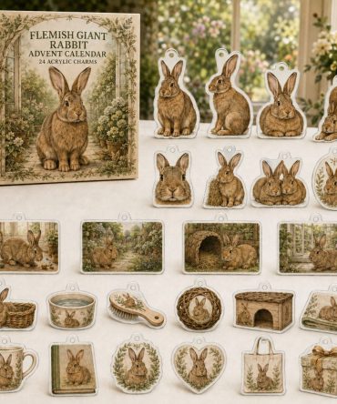 Flemish Giant Rabbit Holiday Countdown Calendar — 24 Grand Acrylic Charms Honoring Large-Breed Rabbits, Perfect Gift For Rabbit Owners