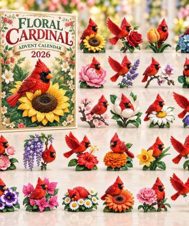 Floral Cardinal Holiday Advent Calendar - 24-Day Acrylic Cardinal Charms, Botanical Christmas Countdown & Keepsake Gift