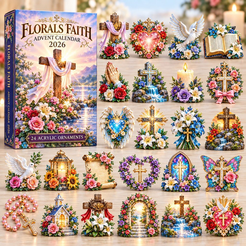 Floral Christian Faith 2026 Advent Countdown — 24-Day Floral Faith Advent Calendar With Acrylic Charms, Inspirational Christian Gift