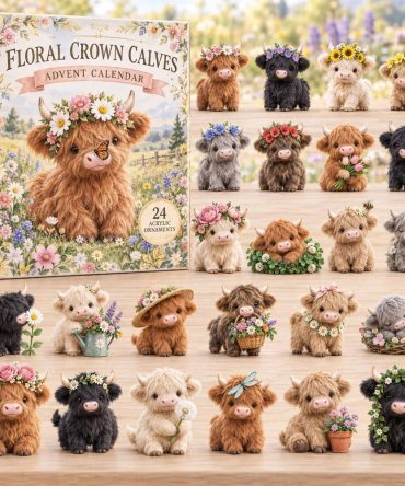 Floral Crown Calves Christmas Countdown Calendar - 24-Day Advent With 24 Acrylic Charms, Cute Farmhouse Holiday Gift