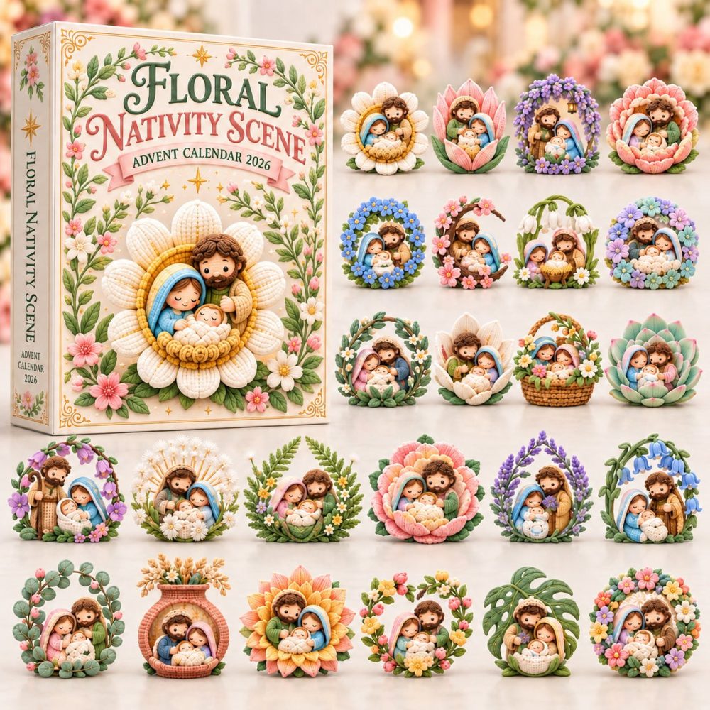 Floral Nativity Garden Countdown 2026 — 24-Day Advent Calendar With Flower & Nativity Acrylic Charms, Elegant Christmas Gift