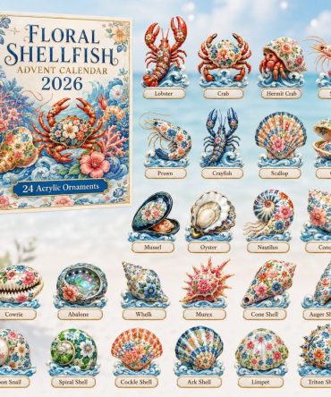 Floral Shellfish Coastal Advent 2026 - 24-Day Acrylic Charm Calendar With Seashell & Flower Charms, Perfect Beach Gift