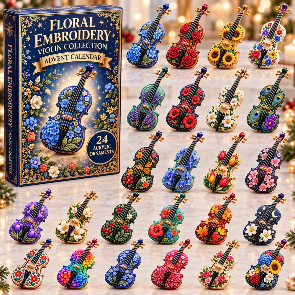 Floral Violin 24-Day Countdown Gift - Acrylic Flower & Violin Charms, Charming Daily Surprises For Musicians & Gift-Givers