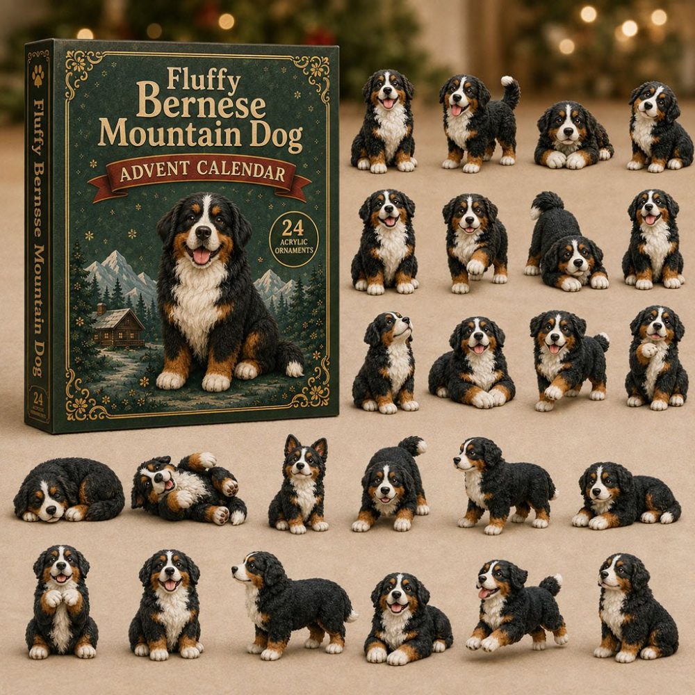 Fluffy Bernese Mountain Dog Holiday Countdown — 24 Heartwarming Acrylic Charms, Gift For Bernese Lovers & Pet Owners 2026
