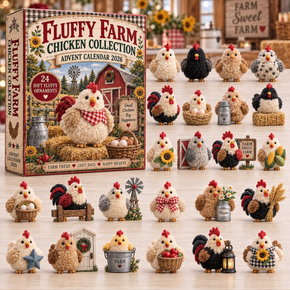 Fluffy Chicken Advent Calendar 2026 - 24-Day Soft-Style Countdown With Adorable Acrylic Chicken Charms, Fun Family Gift