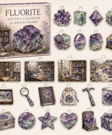 Fluorite 24-Day Charm Countdown — 24 Acrylic Fluorite-Style Charms In Advent Box For Focus, Study, Jewelry & Crafts