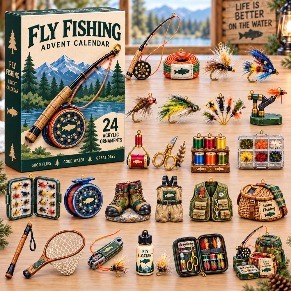 Fly Fishing Artistry Advent Calendar 2026 — 24-Day Handcrafted-Look Acrylic Charms For Anglers, Holiday Gift & Display Set