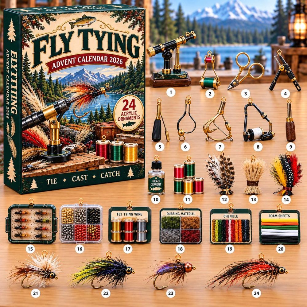 Fly Tying Advent Calendar 2026 — 24-Day Angler Countdown With Acrylic Fly Charms, Premium Fishing Gift For Fly Fishermen