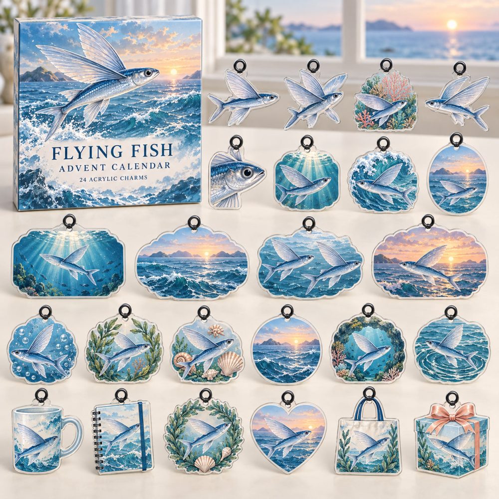Flying Fish 24-Day Acrylic Charm Countdown — Airborne Reef Fish Advent Set With 24 Mini Charms, Fun Gift For Kids & Ocean Fans