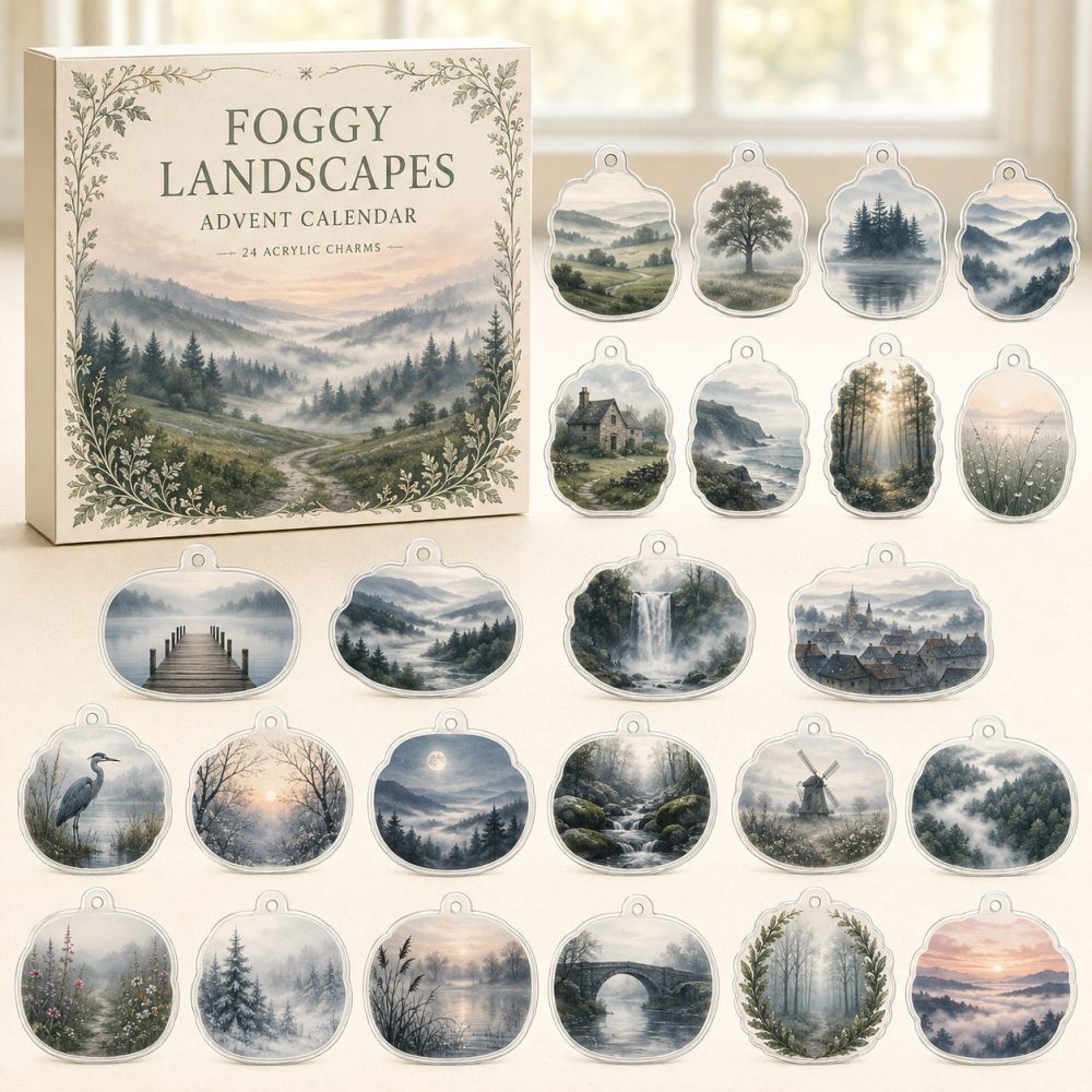 24-Day Foggy Landscape Charm Countdown — Acrylic Scenic Mini Charms Set For Nature Lovers, Advent Gift Idea