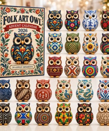 2026 Folk Art Owl Countdown Calendar — 24 Acrylic Charm Bird Keepsakes, Rustic Woodland Holiday Gift For Birdwatchers