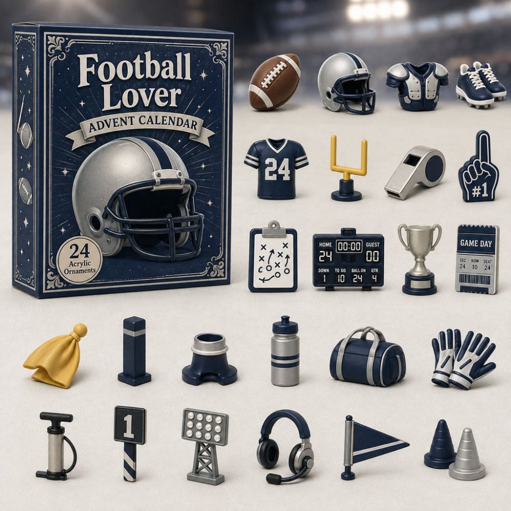 Blue Team Football Holiday Countdown 2026 - 24-Day Acrylic Charm Advent Calendar With Team Colors & Fan Charms