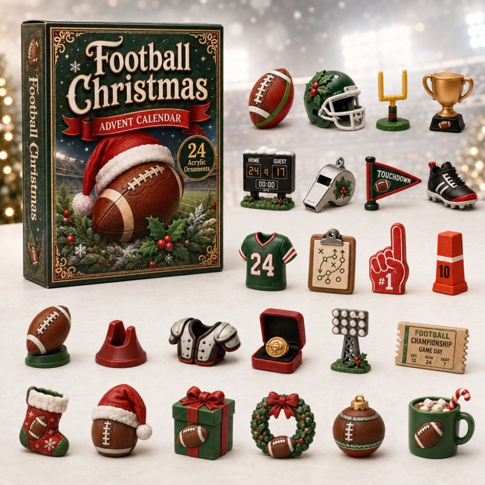 Christmas Football Countdown 2026 - 24-Day Acrylic Charm Advent Calendar, Holiday Gifts For Football Fans & Families