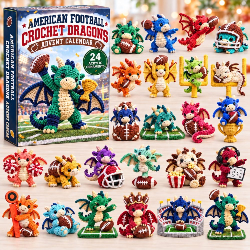 2026 Football Crochet Dragon Countdown Calendar – 24-Day Acrylic Charms, Sport-Themed Dragon Ornaments & Kids' Holiday Gift