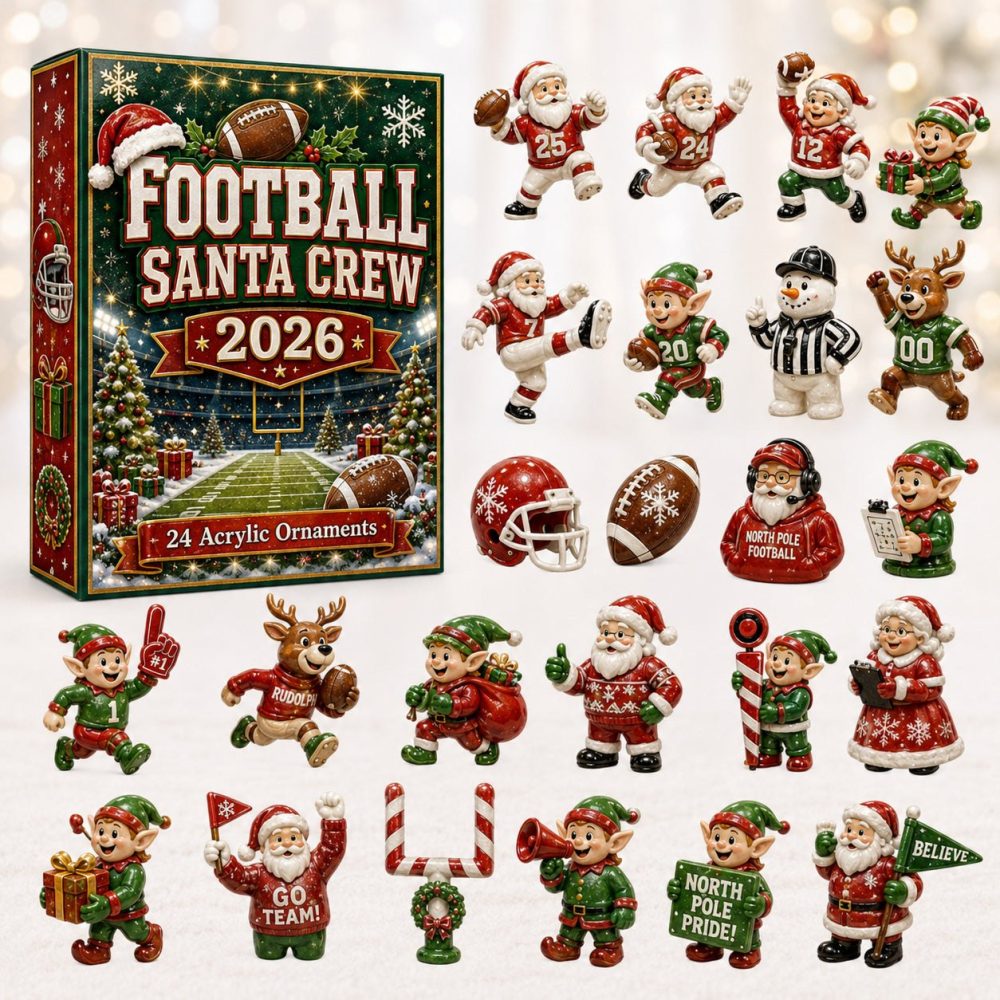 Football Fan Santa Countdown Calendar 2026 - 24-Day Acrylic Charm Advent Gift For Fans, Stocking Stuffer & Collectible