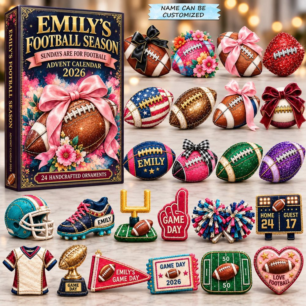 Football Season Girl Advent Calendar 2026 — 24-Day Female Fan Countdown With Acrylic Charm Icons, Unique Sports Gift For Her