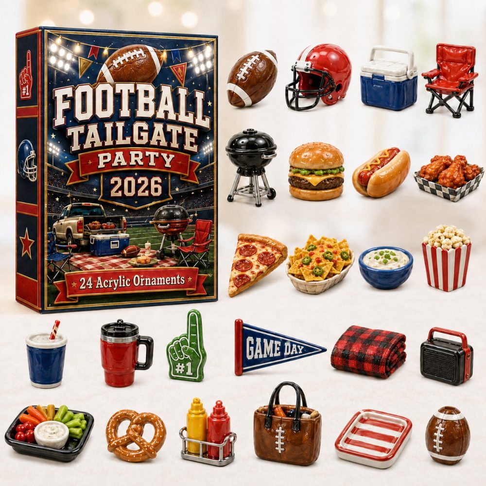 Football Tailgate Party 24-Day Advent Calendar — Game Day Acrylic Charms, Tailgate-Themed Holiday Countdown Gift For Fans & Hosts