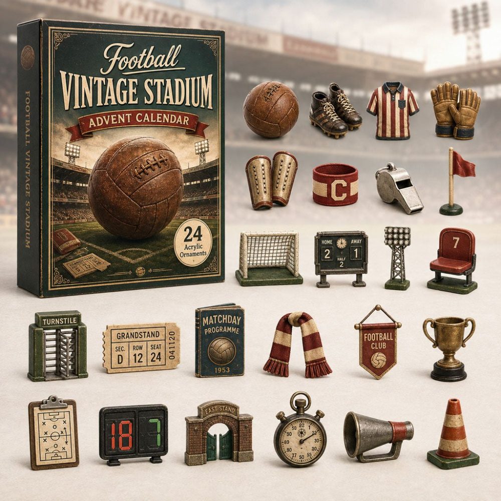 Vintage Football Stadium Countdown 2026 - 24-Day Acrylic Charm Advent Calendar, Retro Game-Day Collectible Gift