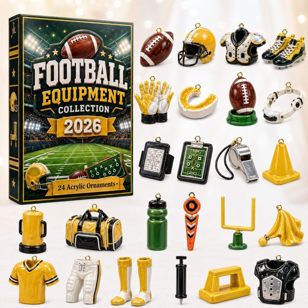 Yellow Team Football 24-Day Advent Calendar — Bold Yellow Football & Helmet Acrylic Charms, Fan-Focused Holiday Countdown & Gift For Players