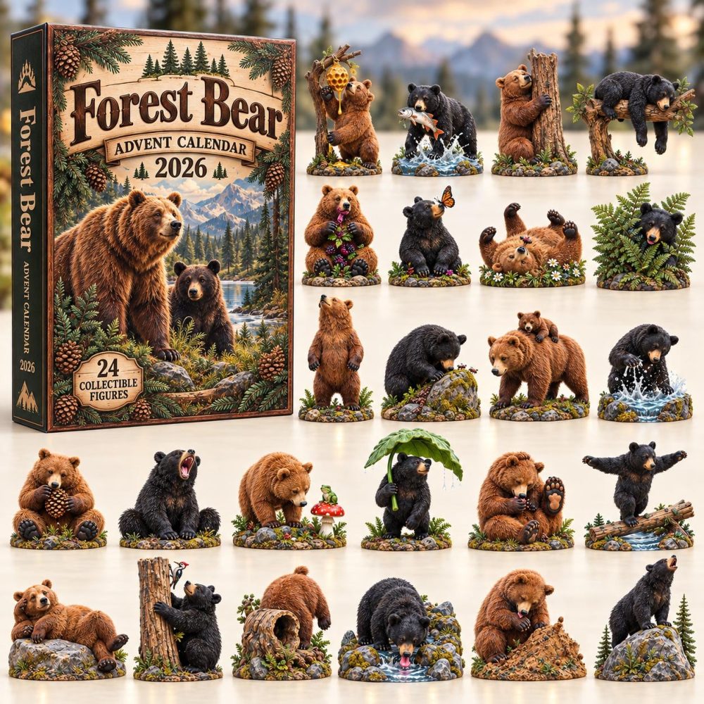 2026 Forest Bear Holiday Countdown — 24-Day Reusable Advent Display With Collectible Acrylic Bear Charms, Festive Gift