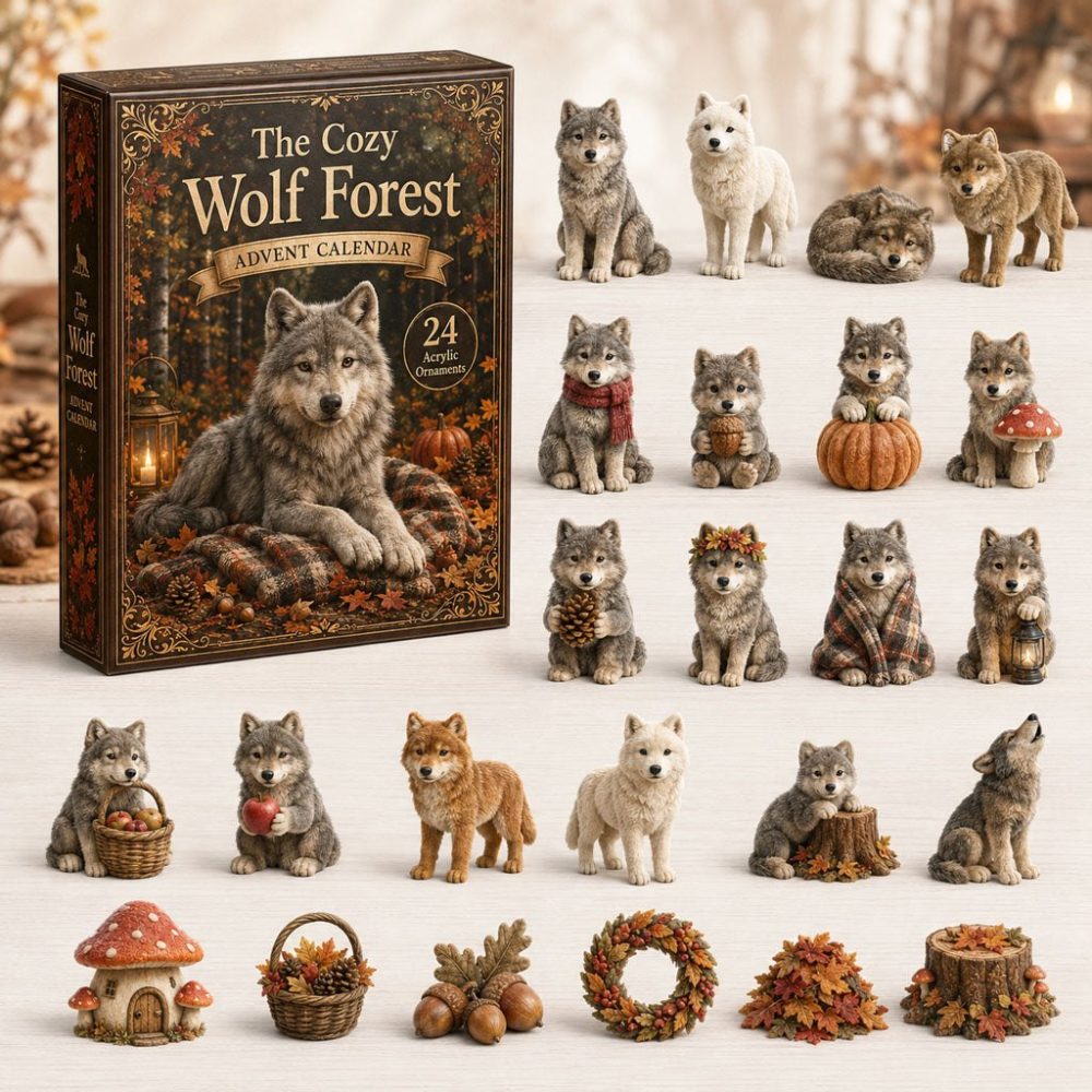 Mystic Forest Wolf Countdown 2026 - 24-Day Acrylic Charm Advent Calendar Featuring Wolves & Woodland Artwork