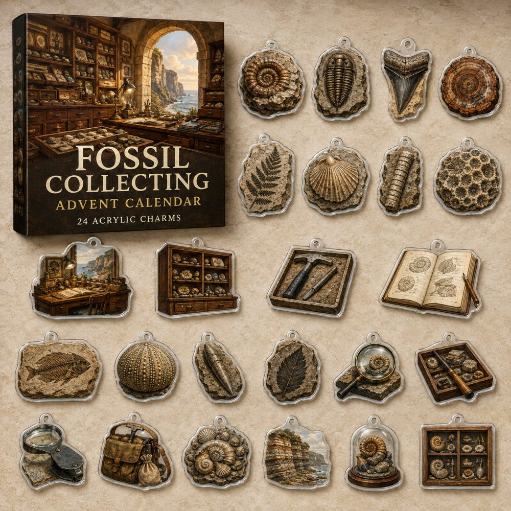 24-Day Fossil Collecting Charm Countdown — Acrylic Fossil Icons & Paleontology Mini Charms For Collectors And Kids' Gifts