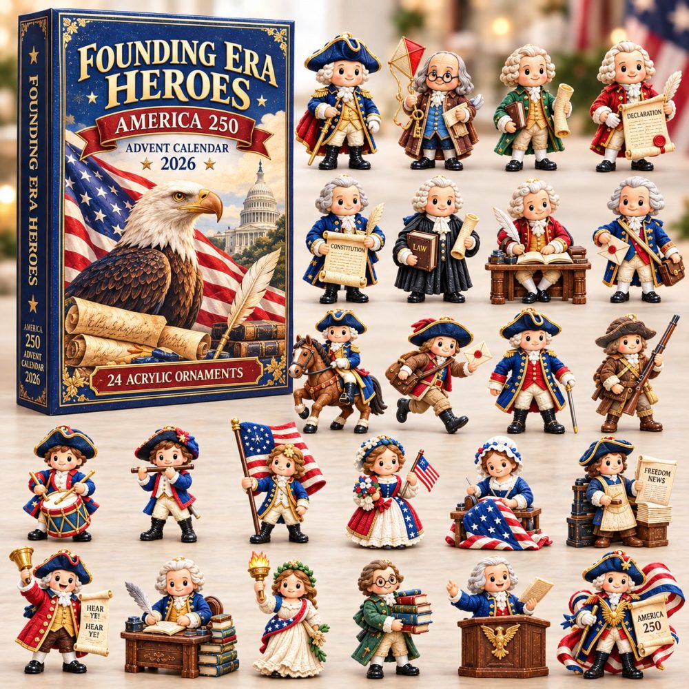 Founding Era Heroes 2026 History Countdown — 24-Day Acrylic Charm Advent Calendar, Revolutionary Figures Collectible Gift