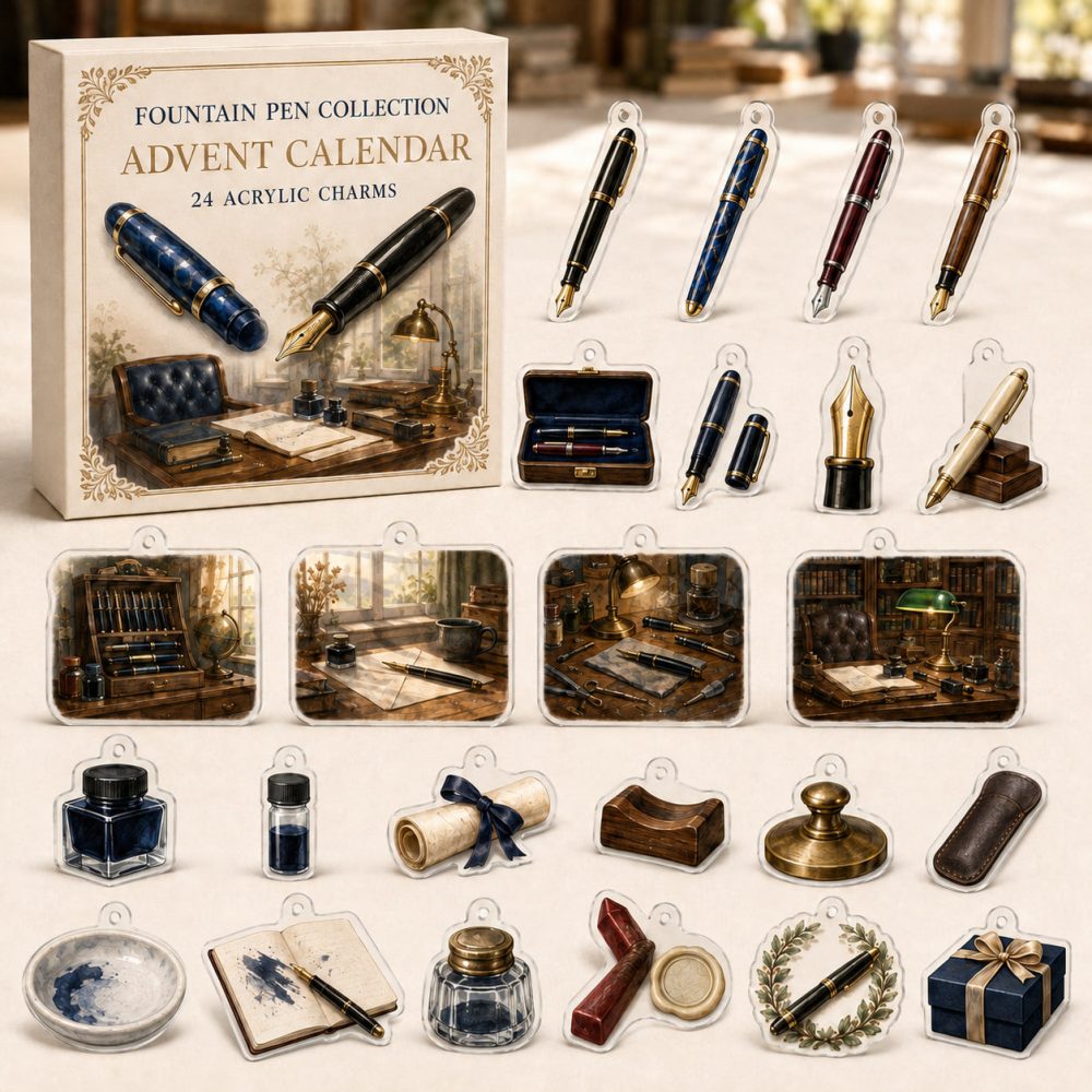 24-Day Fountain Pen Charm Countdown Calendar — Acrylic Collectible Set For Pen Lovers, Holiday Gift & Desk Display