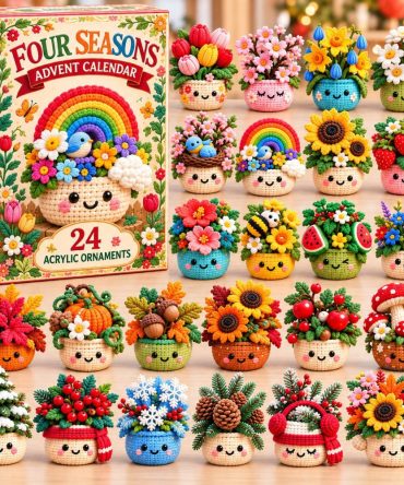Four Season Crochet Pot Advent Calendar 2026 — 24 Seasonal Acrylic Charms, Year-Round Crochet & Plant-Themed Holiday Countdown Gift