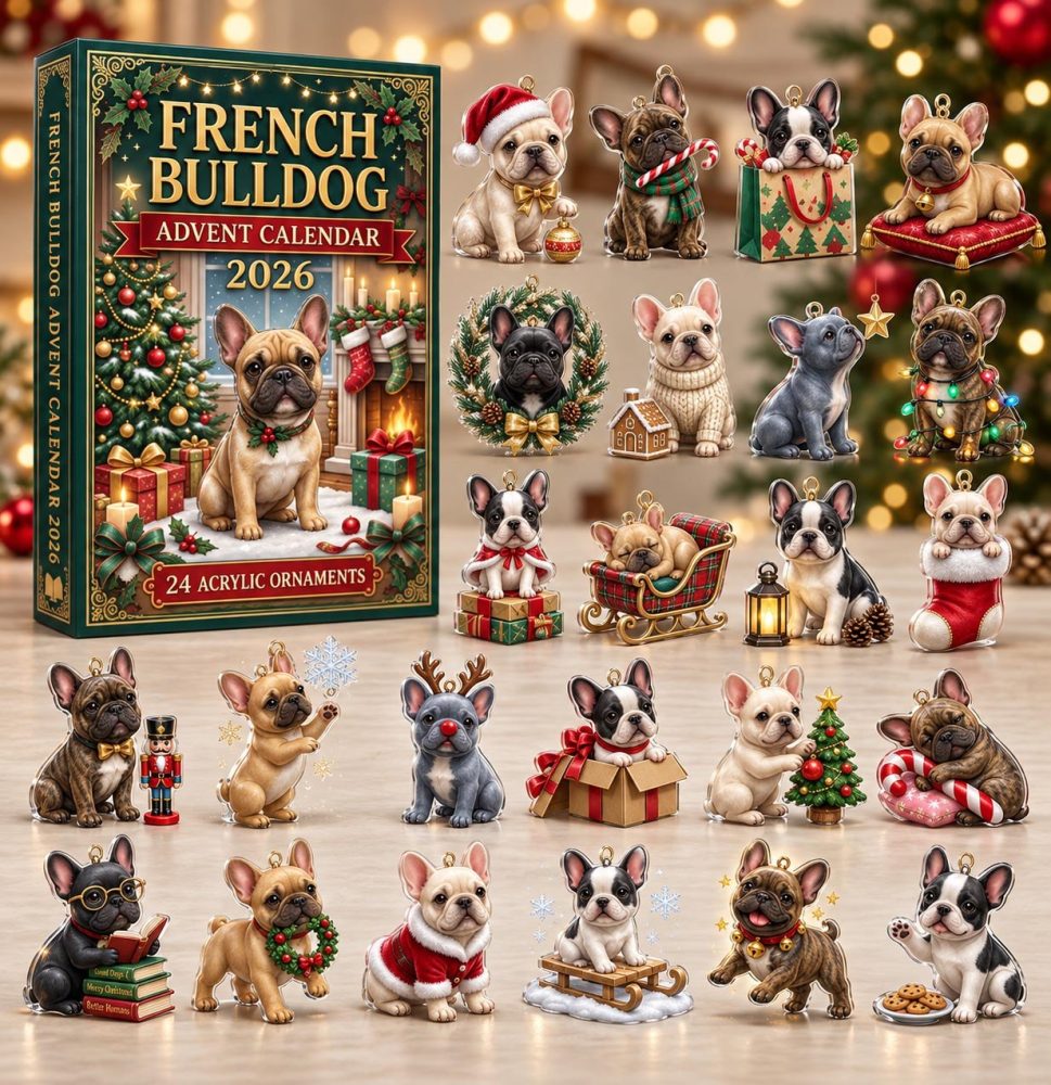 French Bulldog Holiday Countdown Calendar 2026 — 24 Acrylic Charms, Cute Dog Christmas Gift & Ornament Set For Pet Lovers