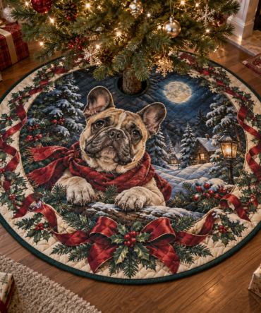 Quilted French Bulldog Christmas Tree Skirt — Premium Holiday Dog Decor, Soft Reversible Fabric, Perfect Gift For Bulldog Lovers