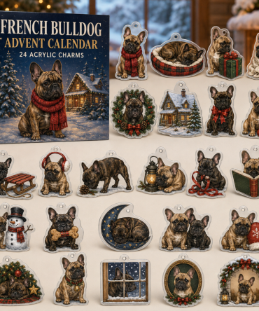 French Bulldog Winter Countdown Advent Calendar — 24 Cute Acrylic Frenchie Charms, Must-Have Gift For French Bulldog Fans