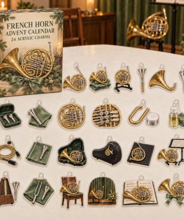 French Horn Player 24-Day Charm Box - 24 Acrylic Brass Instrument Mini Charms, Elegant Holiday Gift For Orchestral Musicians & Students