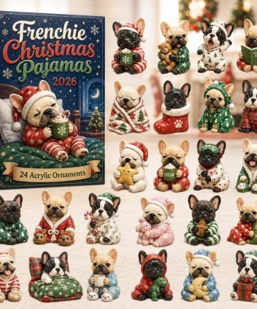 Cozy Frenchie Christmas Pajamas Holiday Countdown 2026 - 24-Day Acrylic Charm Advent Calendar, Festive Pet Gift Set